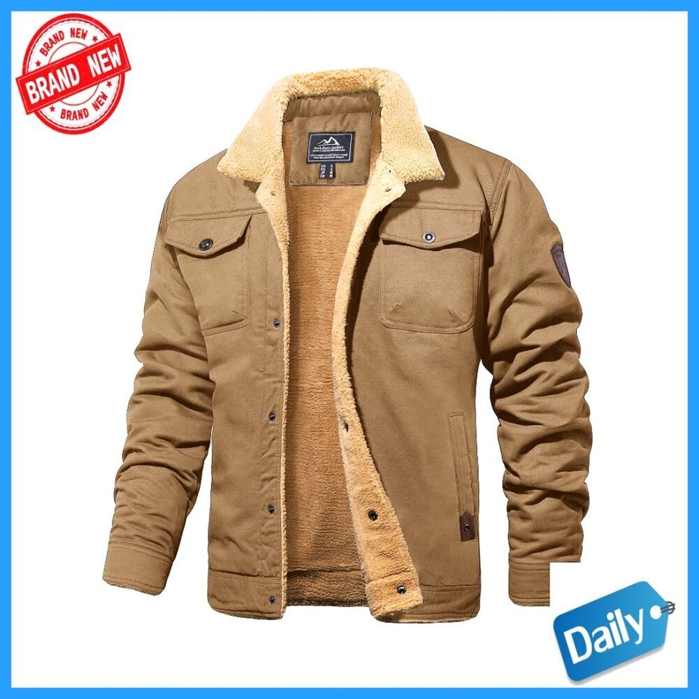 Men's Winter Sherpa Lined Jacket Heavyweight Warm Trucker Coat Multi Pocket